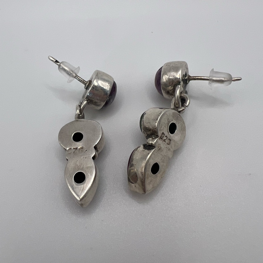 Ruby In Zoisite Sterling Silver Stud Dangling Ear… - image 2